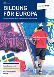 Titelbild Journal "Bildung für Europa". Bild verlinkt auf: https://www.na-bibb.de/service/publikationen/publikationsdetails/wk/anzeigen/artikel/bildung-fuer-europa-2021-33-erasmus-programmgeneration-2021-2027